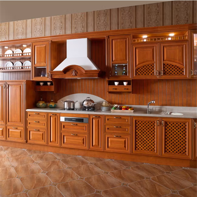Custom-designed kitchen cabinets showcasing premium wood works in Dubai.